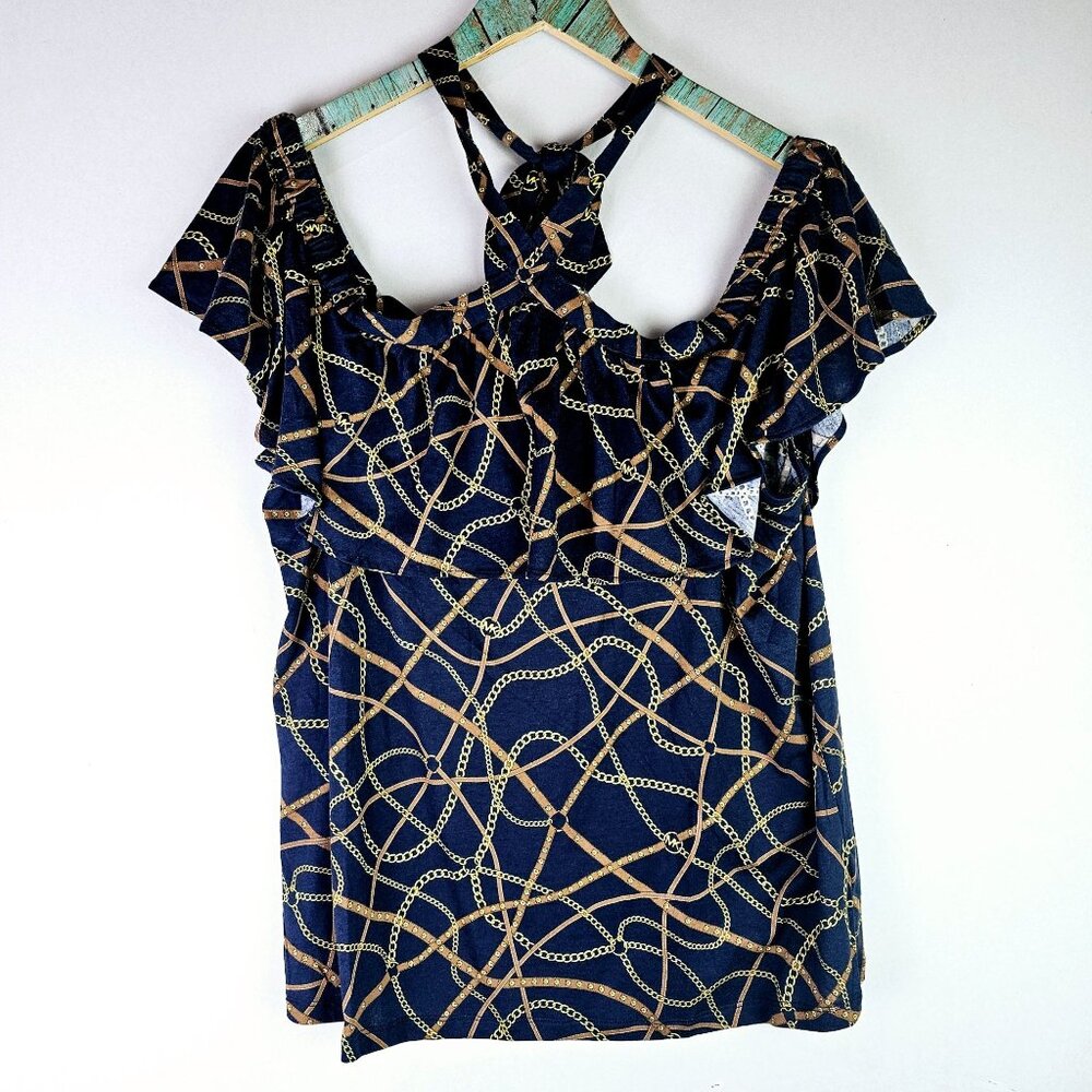 Michael Michael Kors Basics Midnight Blue Horse Bridle Chain Off the Shoulder XL